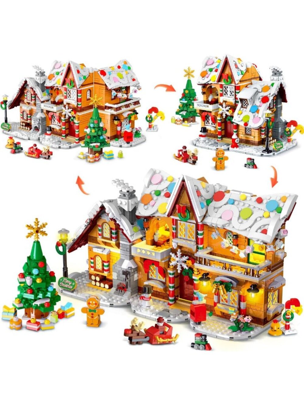 3-in-1 Gingerbread House Building Kit with Lights - Fun Holiday Activity for
